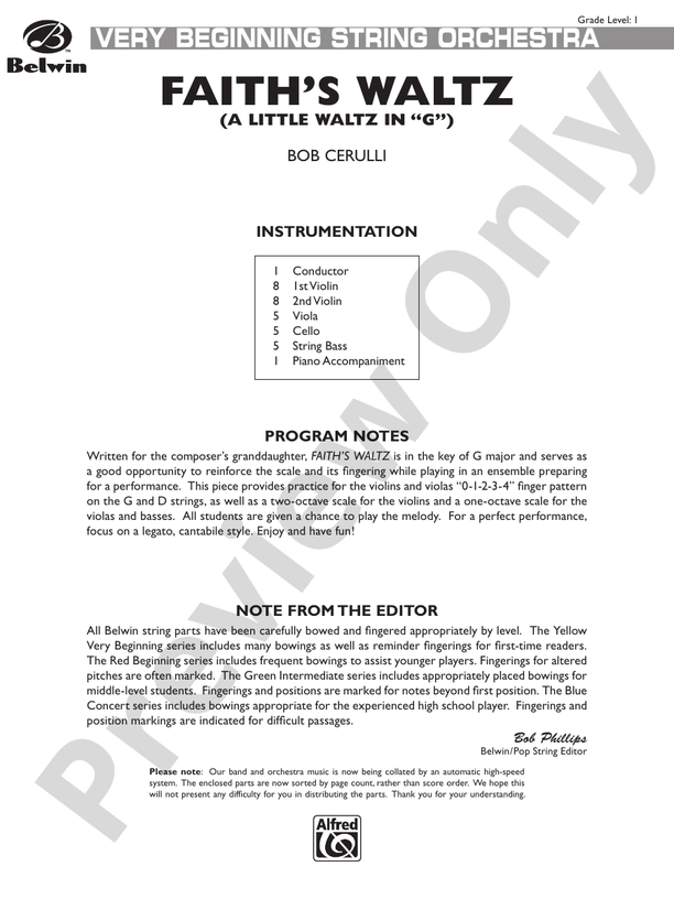 Faith's Waltz – String Orchestra Conductor Score & Parts (Digital Download)