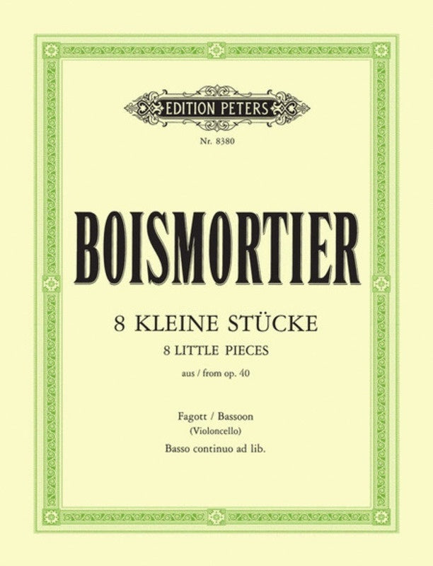 Boismortier - 8 Small Pieces Op40 - Cello/Bassoon/Piano Accompaniment - Peters EP8380