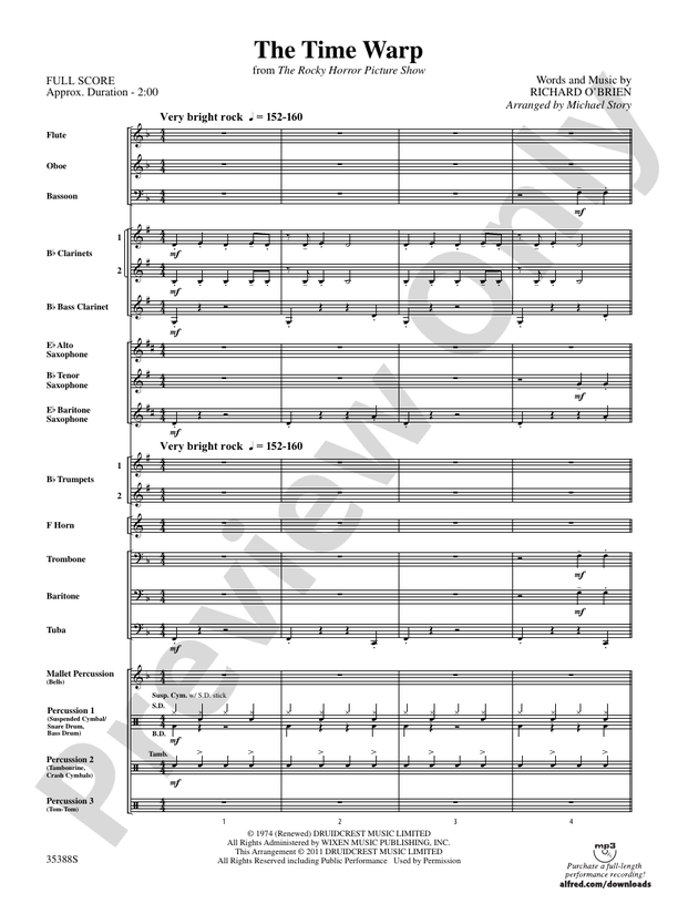 The Time Warp (from The Rocky Horror Picture Show) - Concert Band Conductor Score & Parts (Digital Download)