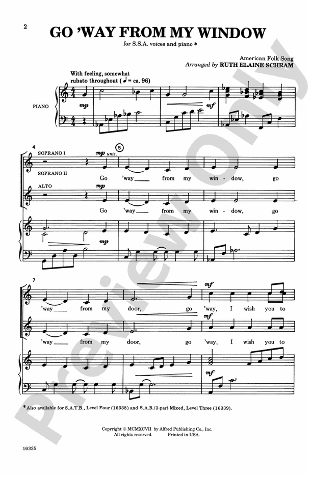 Go 'Way from My Window – SSA Choral Octavo (Digital Download)