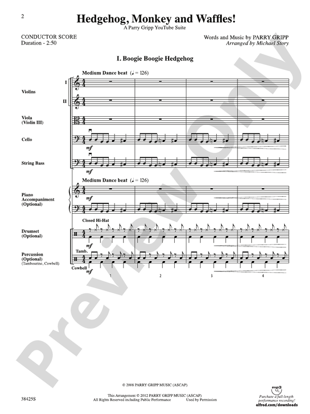 Hedgehog, Monkey and Waffles! – String Orchestra Conductor Score & Parts (Digital Download)
