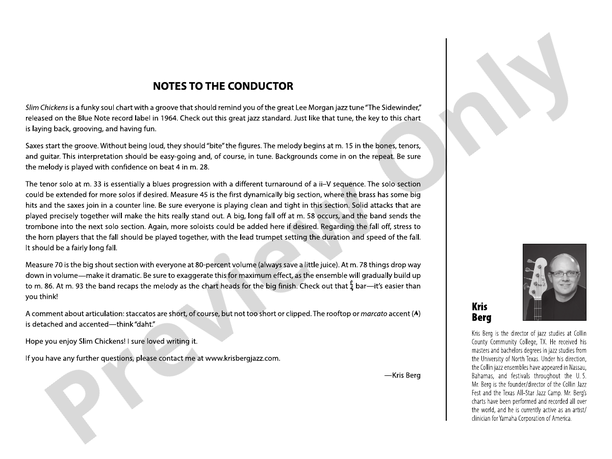Slim Chickens – Jazz Ensemble Conductor Score & Parts (Digital Download)