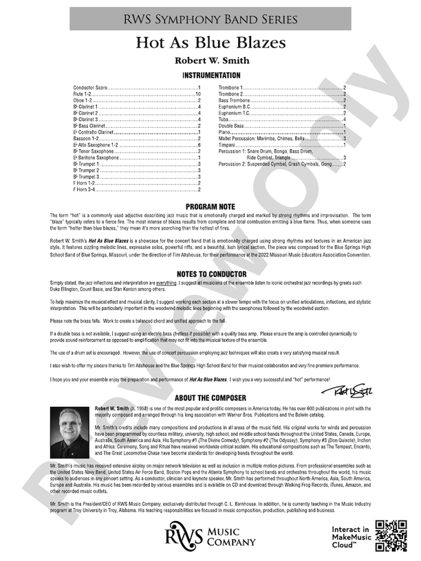 Hot As Blue Blazes - Concert Band Conductor Score & Parts (Digital Download)