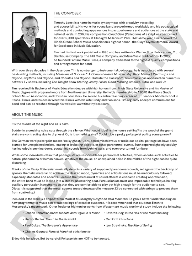 Pranks of the Pesky Poltergeist – Concert Band Conductor Score & Parts (Digital Download)