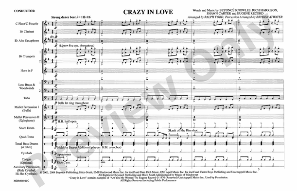 Crazy in Love (Arr. Ralph Ford) – Marching Band Conductor Score & Parts (Digital Download)