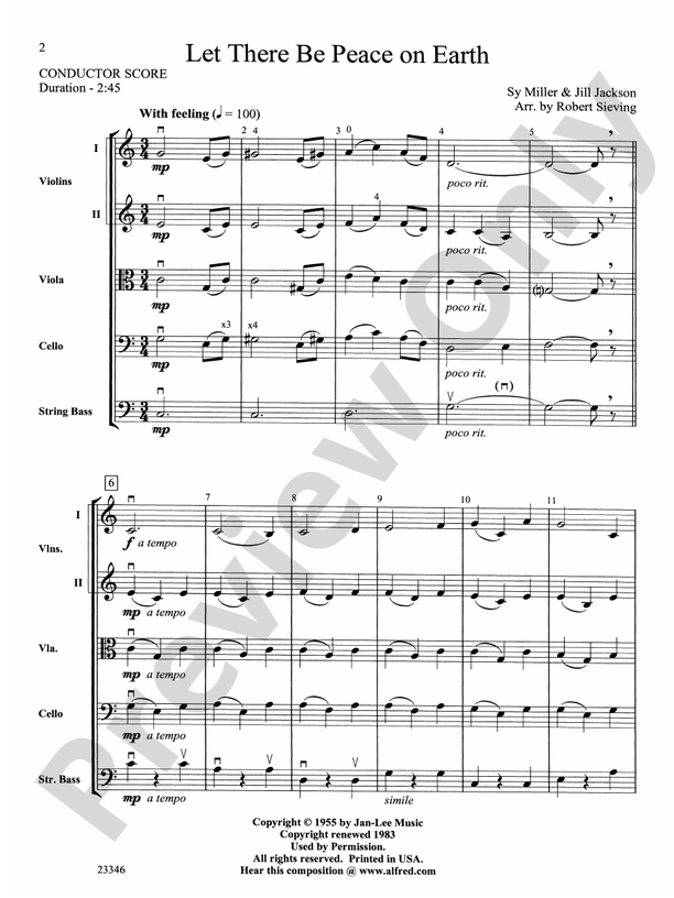 Let There Be Peace on Earth – String Orchestra Conductor Score & Parts (Digital Download)