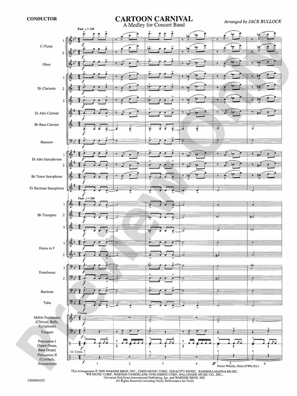 Cartoon Carnival (Medley) - Concert Band Conductor Score & Parts (Digital Download)