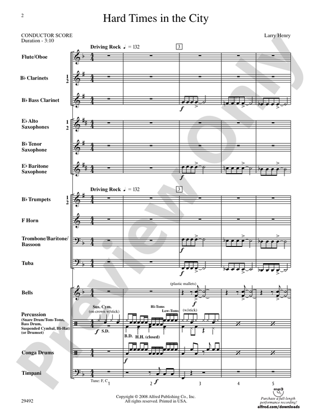 Hard Times in the City - Concert Band Conductor Score & Parts (Digital Download)
