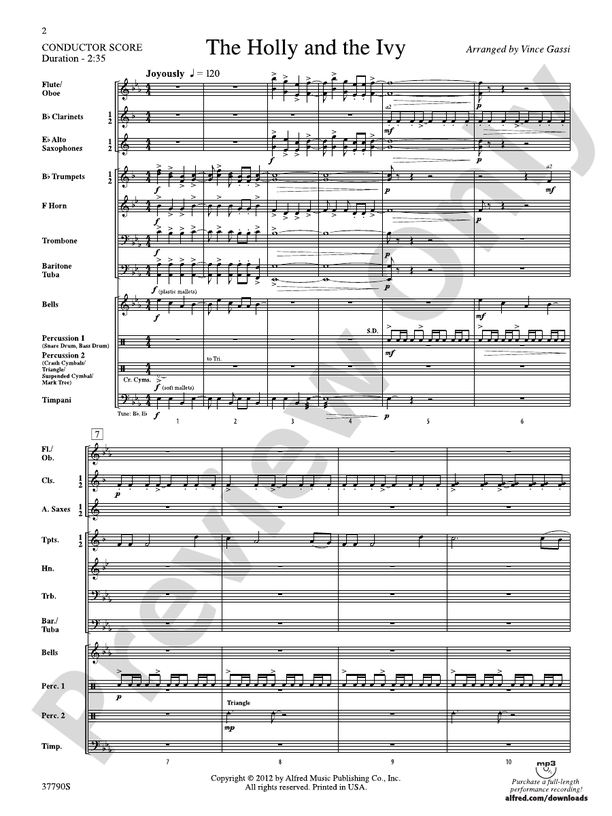 The Holly and the Ivy (Arr. Vince Gassi) - Concert Band Conductor Score & Parts (Digital Download)