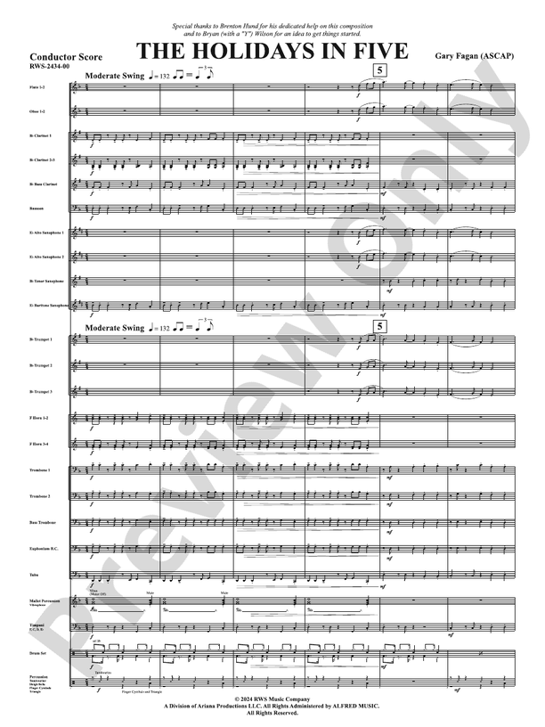 The Holidays in Five - Concert Band Conductor Score & Parts (Digital Download)