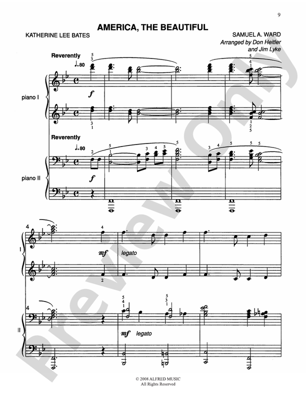 America, the Beautiful - Arr. Don Heitler and Jim Lyke - 2 Pianos, 4 Hands (Digital Download)