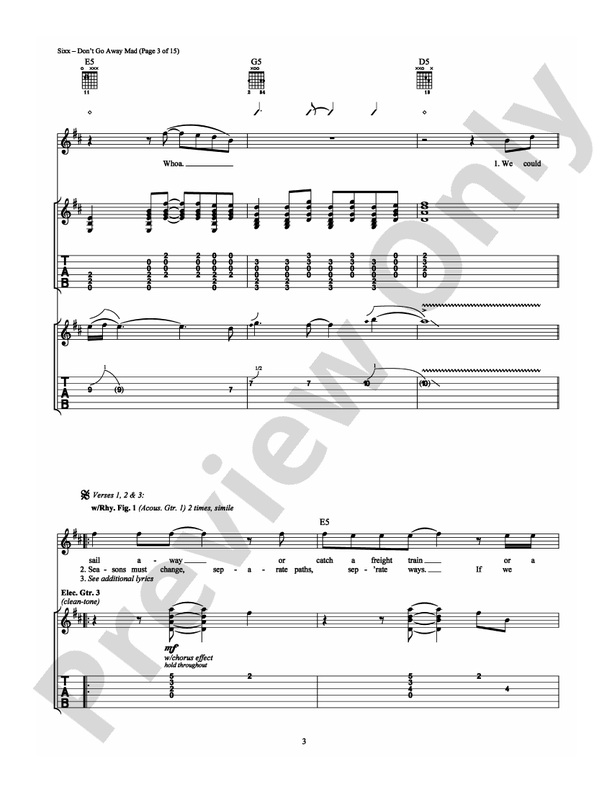 Don't Go Away Mad - Guitar TAB (Digital Download)