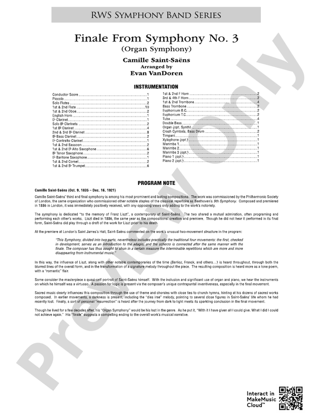 Finale from Symphony No. 3 - Organ Symphony - Concert Band Conductor Score & Parts (Digital Download)