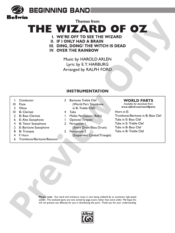 The Wizard of Oz - Concert Band Conductor Score & Parts (Digital Download)