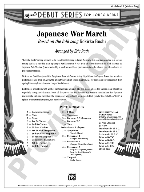 Japanese War March - Concert Band Conductor Score & Parts (Digital Download)