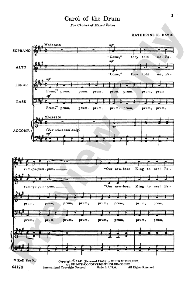 Carol of the Drum – SATB, a cappella Choral Octavo (Digital Download)