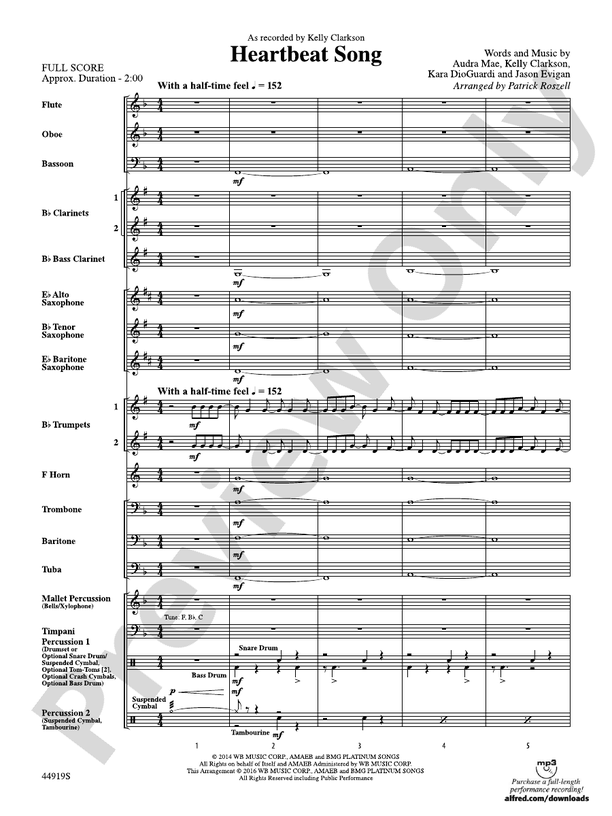 Heartbeat Song - Concert Band Conductor Score & Parts (Digital Download)