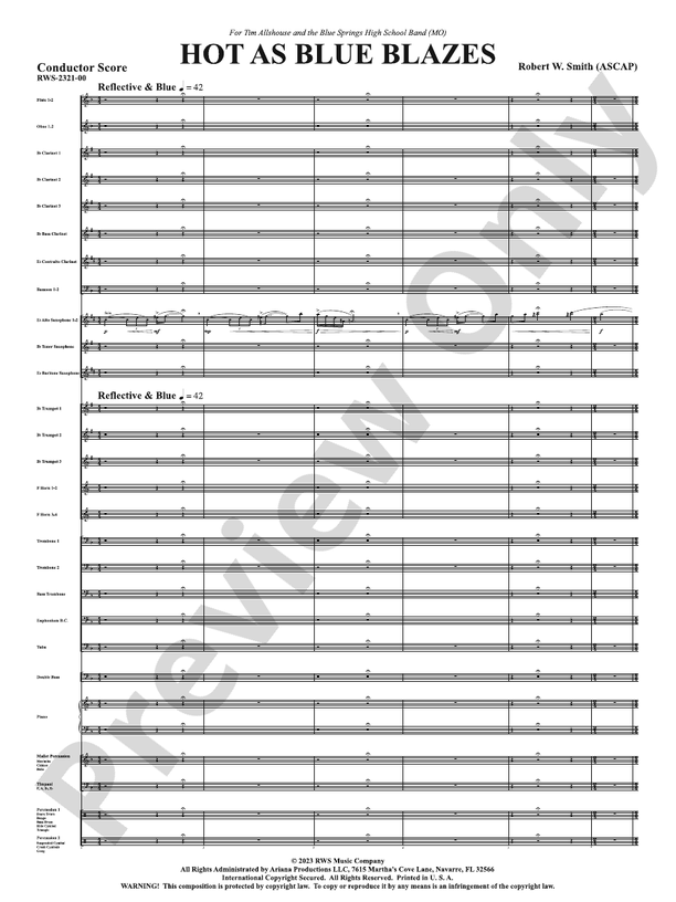 Hot As Blue Blazes - Concert Band Conductor Score & Parts (Digital Download)