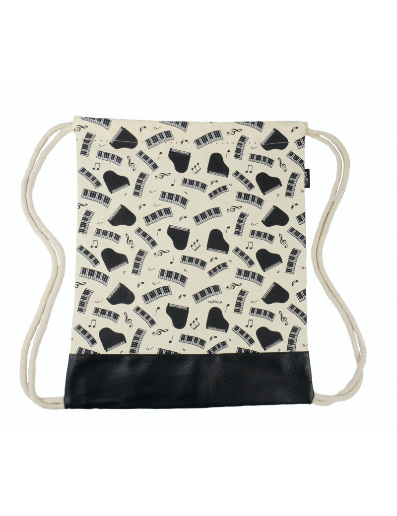 Drawstring Bag Creme with Violins and Bows