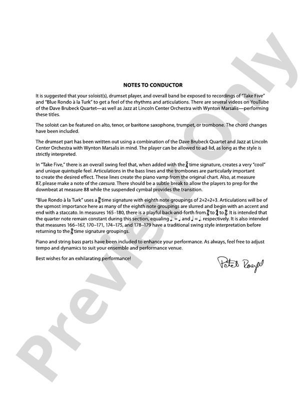 A Tribute to Dave Brubeck - Concert Band Conductor Score & Parts (Digital Download)