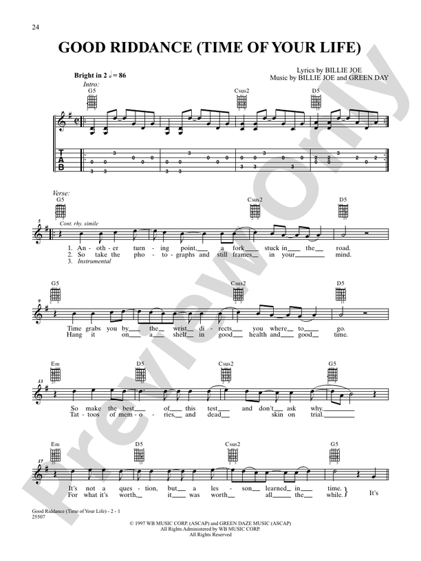 Good Riddance (Time of Your Life) - Easy Guitar (Digital Download)