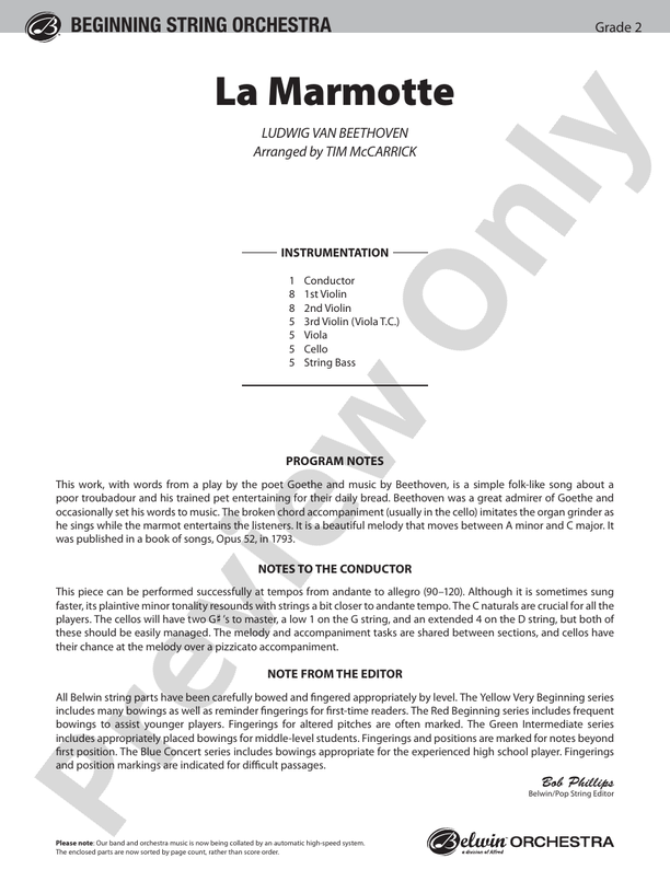 La Marmotte – String Orchestra Conductor Score & Parts (Digital Download)