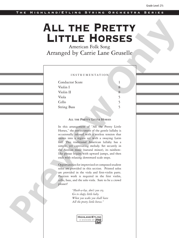 All the Pretty Little Horses – String Orchestra Conductor Score & Parts (Digital Download)