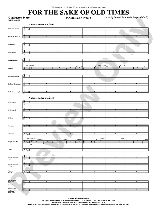 For the Sake of Old Times ("Auld Lang Syne") - Concert Band Conductor Score & Parts(Digital Download)