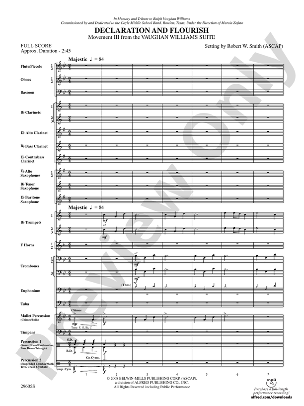 Declaration and Flourish (Movement III from the Vaughan Williams Suite) - Concert Band Conductor Score & Parts (Digital Download)