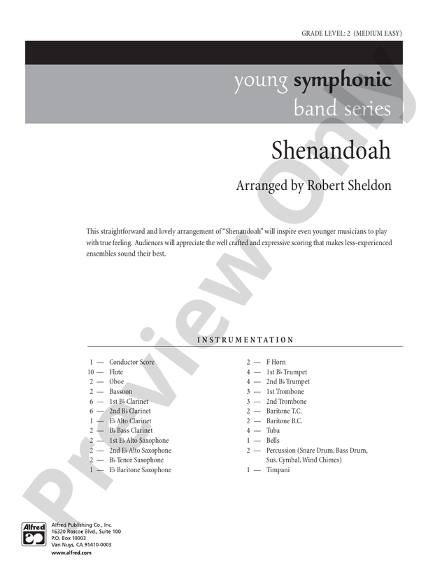 Shenandoah (Grade 2) - Concert Band Conductor Score & Parts (Digital Download)