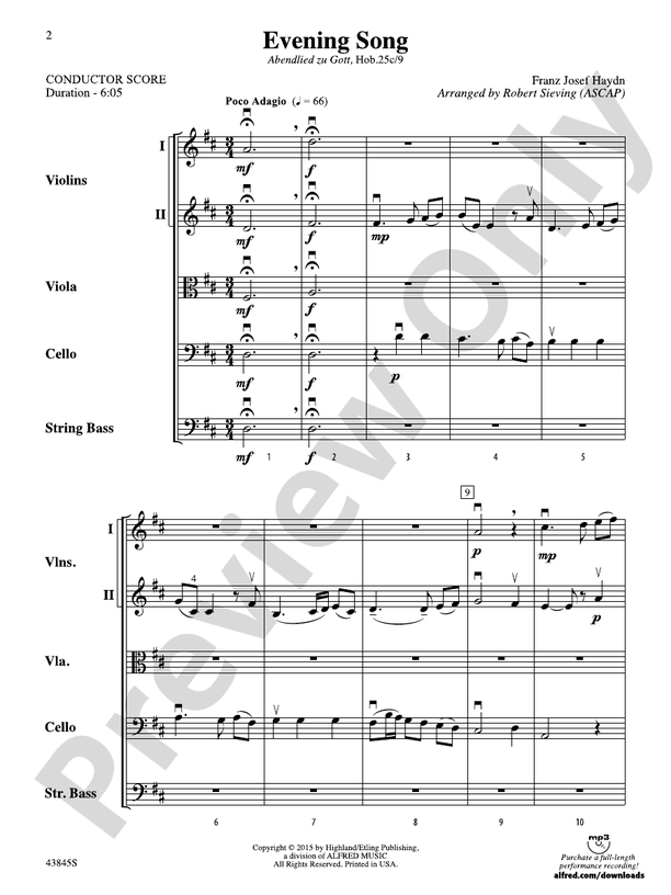 Evening Song – String Orchestra Conductor Score & Parts (Digital Download)