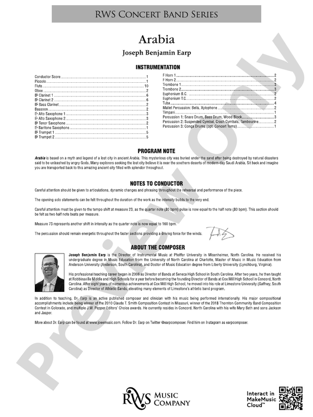 Arabia - Concert Band Conductor Score & Parts(Digital Download)
