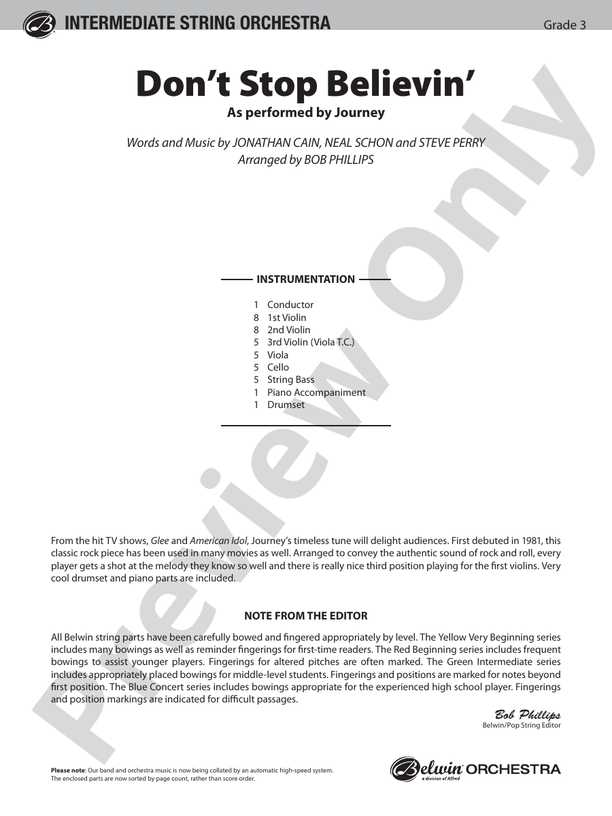 Don't Stop Believin' – String Orchestra Conductor Score & Parts (Digital Download)