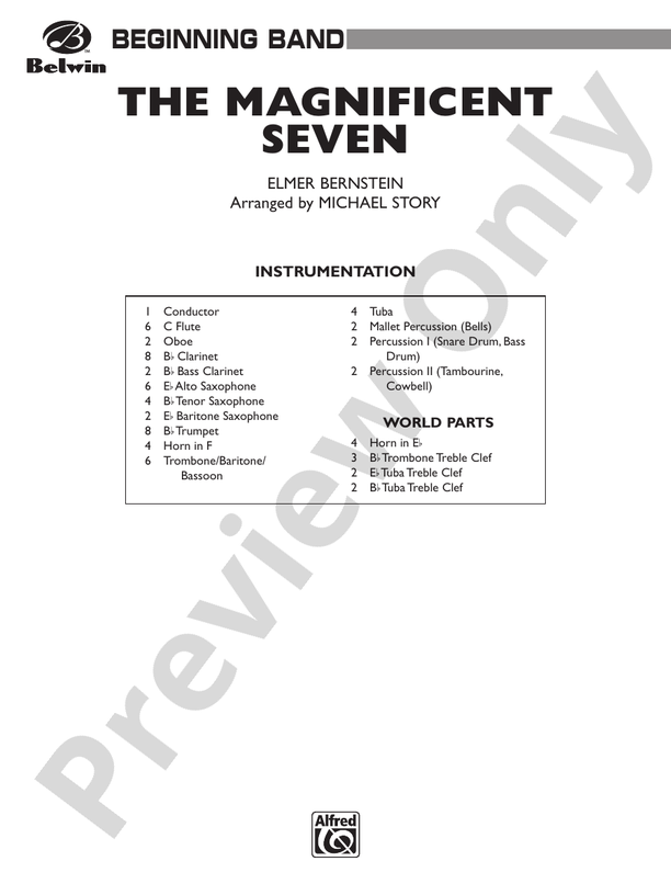 The Magnificent Seven (Grade 1 Arr. Michael Story) - Concert Band Conductor Score & Parts (Digital Download)