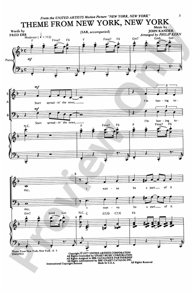 New York, New York, Theme from - SAB Choral Octavo (Digital Download)