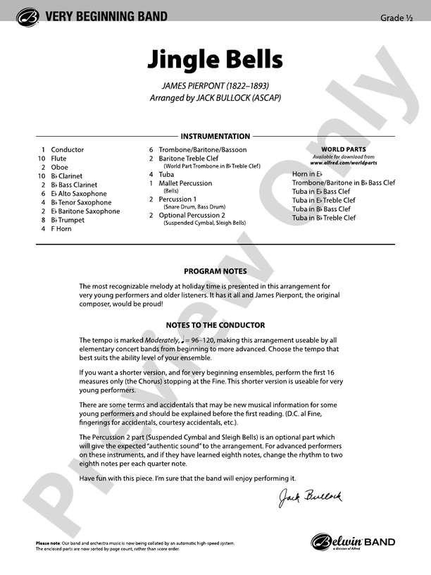 Jingle Bells - Concert Band Conductor Score & Parts (Digital Download)