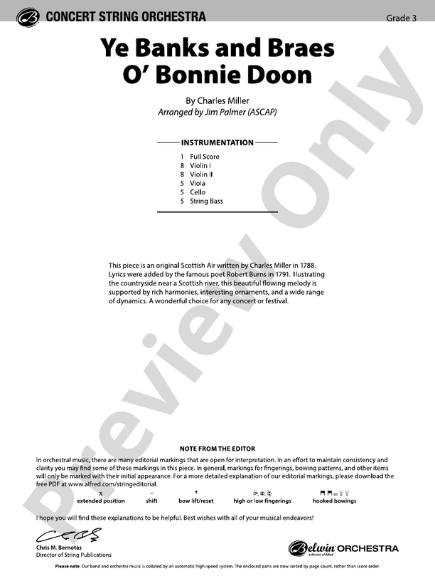 Ye Banks and Braes O' Bonnie Doon - String Orchestra Conductor Score & Parts (Digital Download)