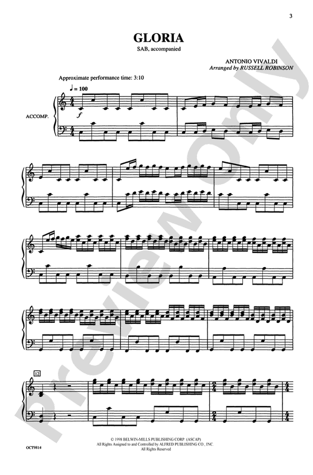 Gloria - Antonio Vivaldi (Arr. Russell L Robinson) – SAB Choral Octavo (Digital Download)