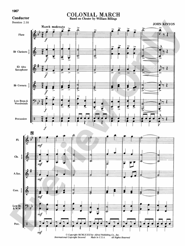 Colonial March (Based on Chester) - Concert Band Conductor Score & Parts (Digital Download)