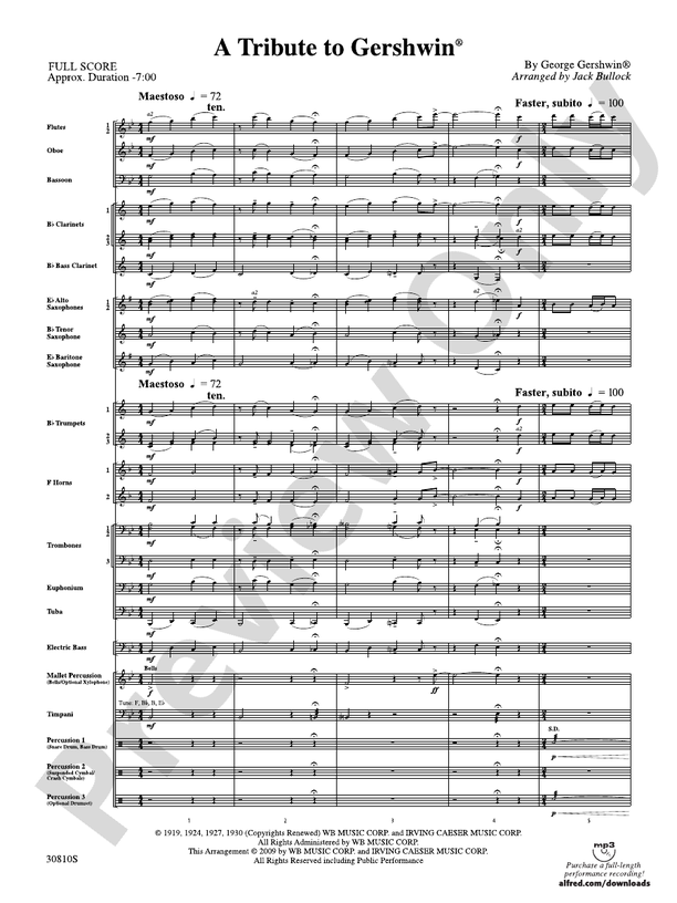 A Tribute to Gershwin - Concert Band Conductor Score & Parts (Digital Download)