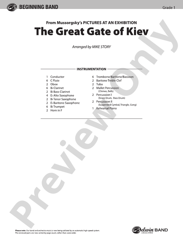 The Great Gate of Kiev (from Pictures at an Exhibition) - Concert Band Conductor Score & Parts (Digital Download)
