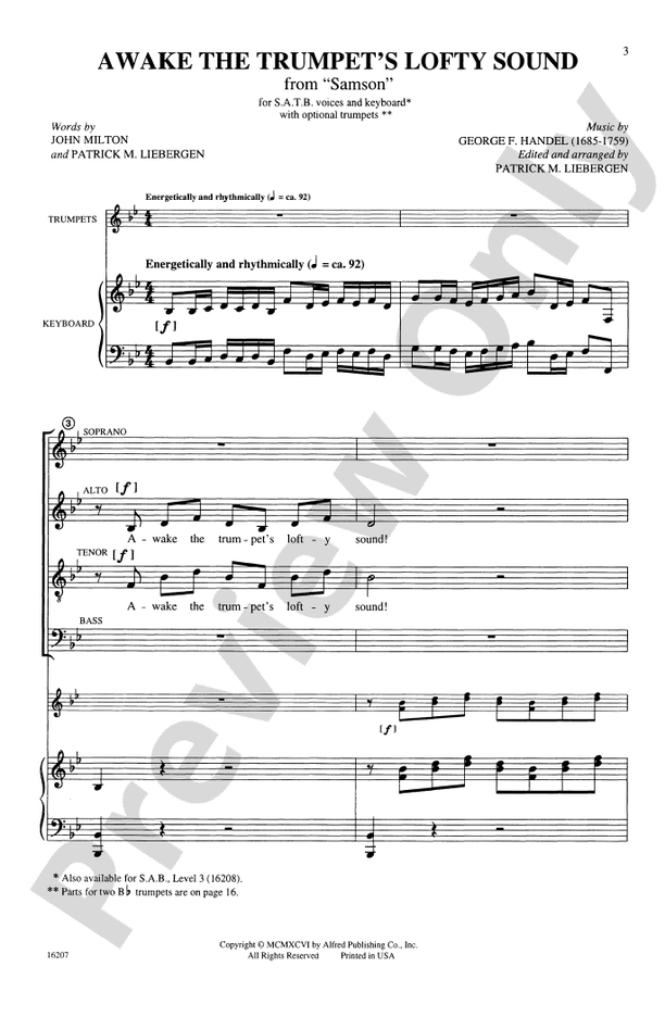 Awake the Trumpet's Lofty Sound (from Sampson) – SATB Choral Octavo (Digital Download)