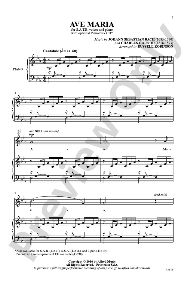 Ave Maria - Arr. Russell Robinson – SATB Choral Octavo (Digital Download)
