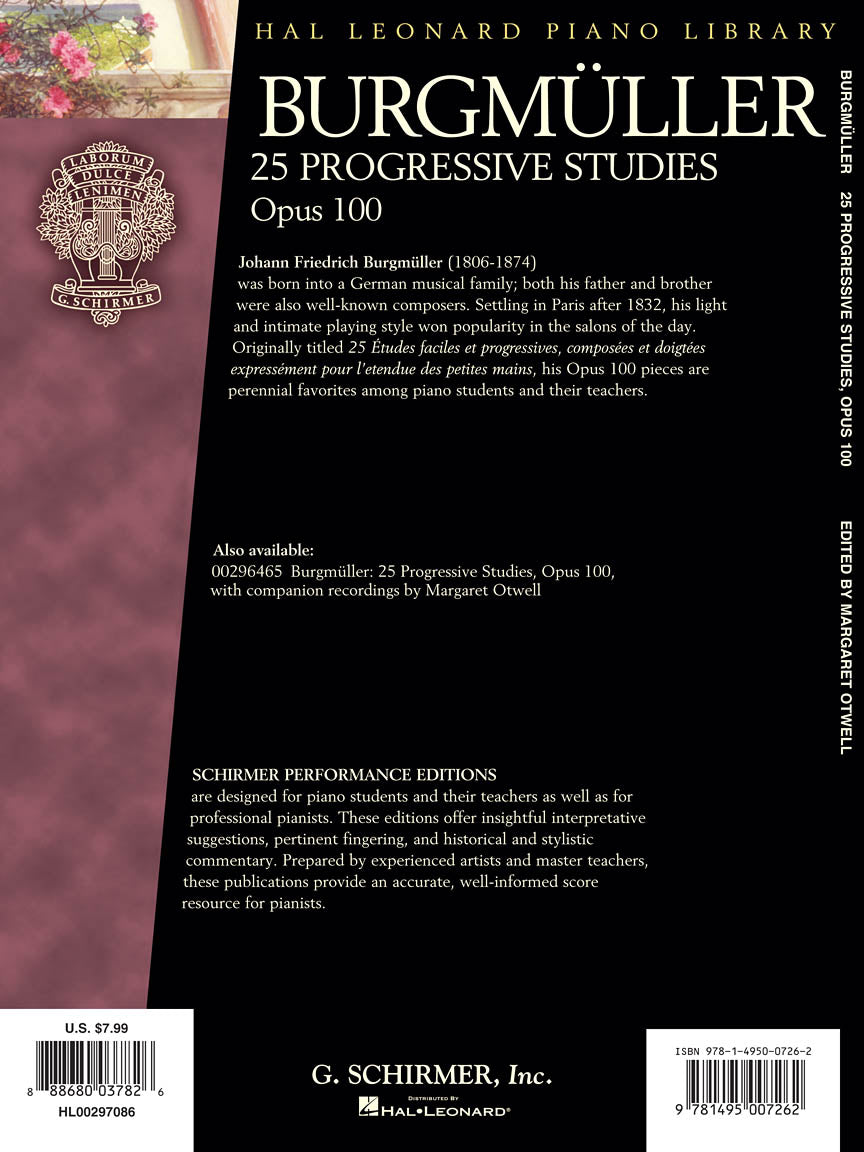 Burgmuller - 25 Progressive Studies Op100 - Piano Solo Schirmer 297086