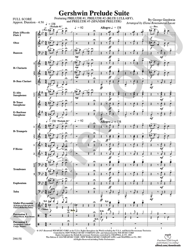 Gershwin Prelude Suite - Concert Band Conductor Score & Parts (Digital Download)