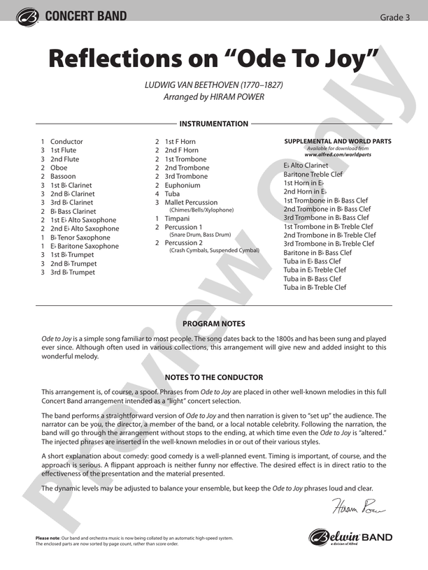 Reflections on "Ode to Joy" - Concert Band Conductor Score & Parts (Digital Download)