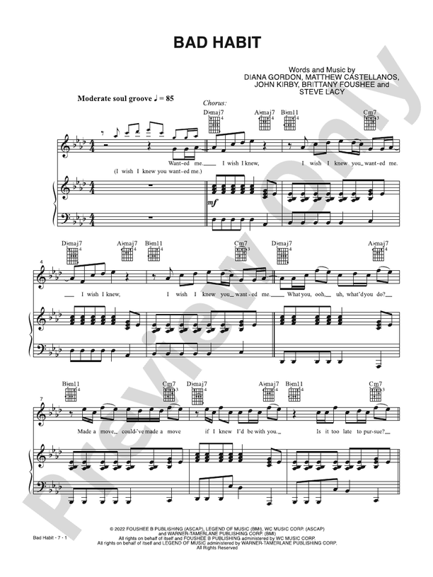 Bad Habit - Steve Lacy - PVG (Digital Download)