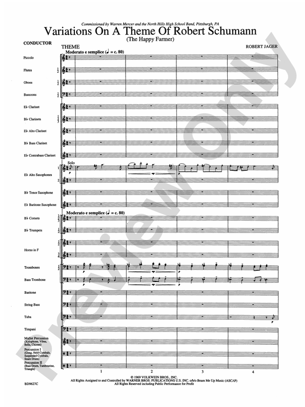 Variations on a Theme of Robert Schumann - Concert Band Conductor Score & Parts (Digital Download)