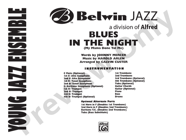 Blues in the Night (Arr. Calvin Custer) - Jazz Ensemble Conductor Score & Parts (Digital Download)