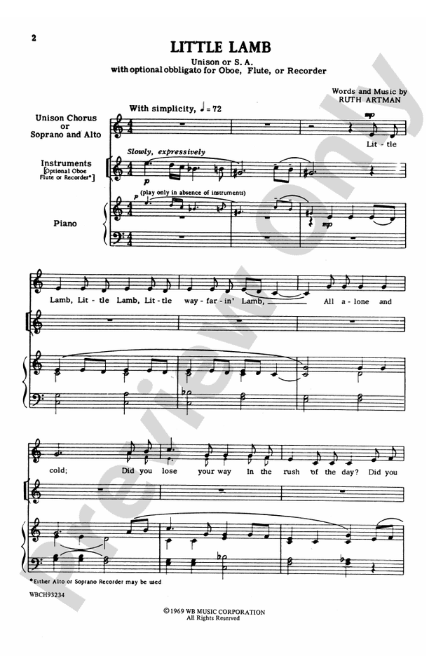 Little Lamb – Unison/SA Choral Octavo (Digital Download)